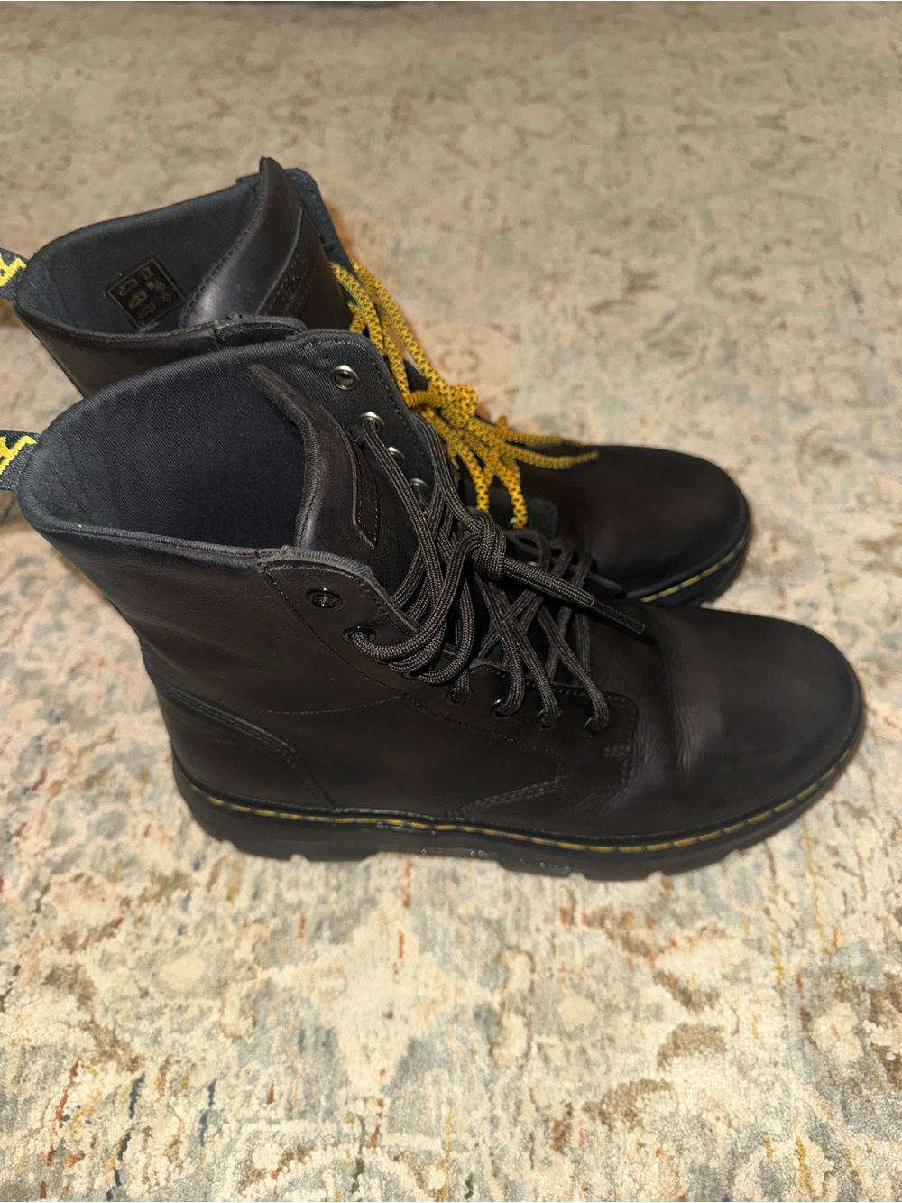 Dr. Martens Black Leather Lace-Up Boots with Yellow Accents - Picture 3 of 6